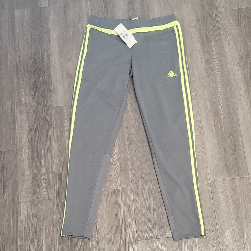 Adidas Kids Leggings Gray with Neon Yellow Stripes
